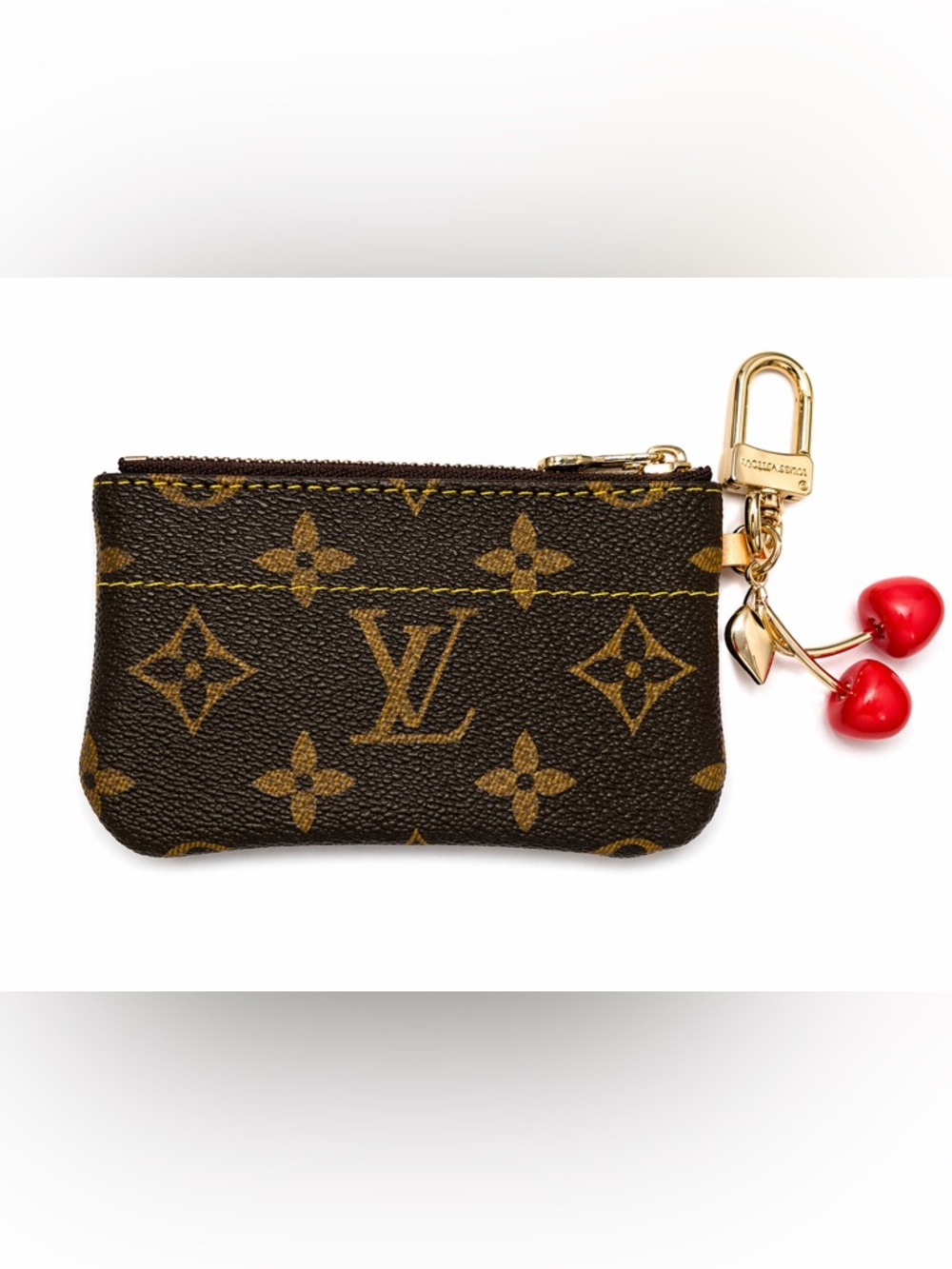 Louis Vuitton Brown Monogram Coin Pouch Key Holder with Cherry Charm Authentic - Picture 5 of 8